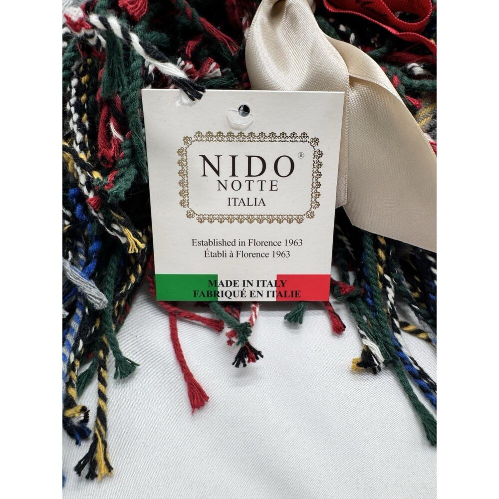 NIDO NOTTE ITALIA Red & Grey Tartan Plaid Throw Blanket Shawl Table Scarf MWT
